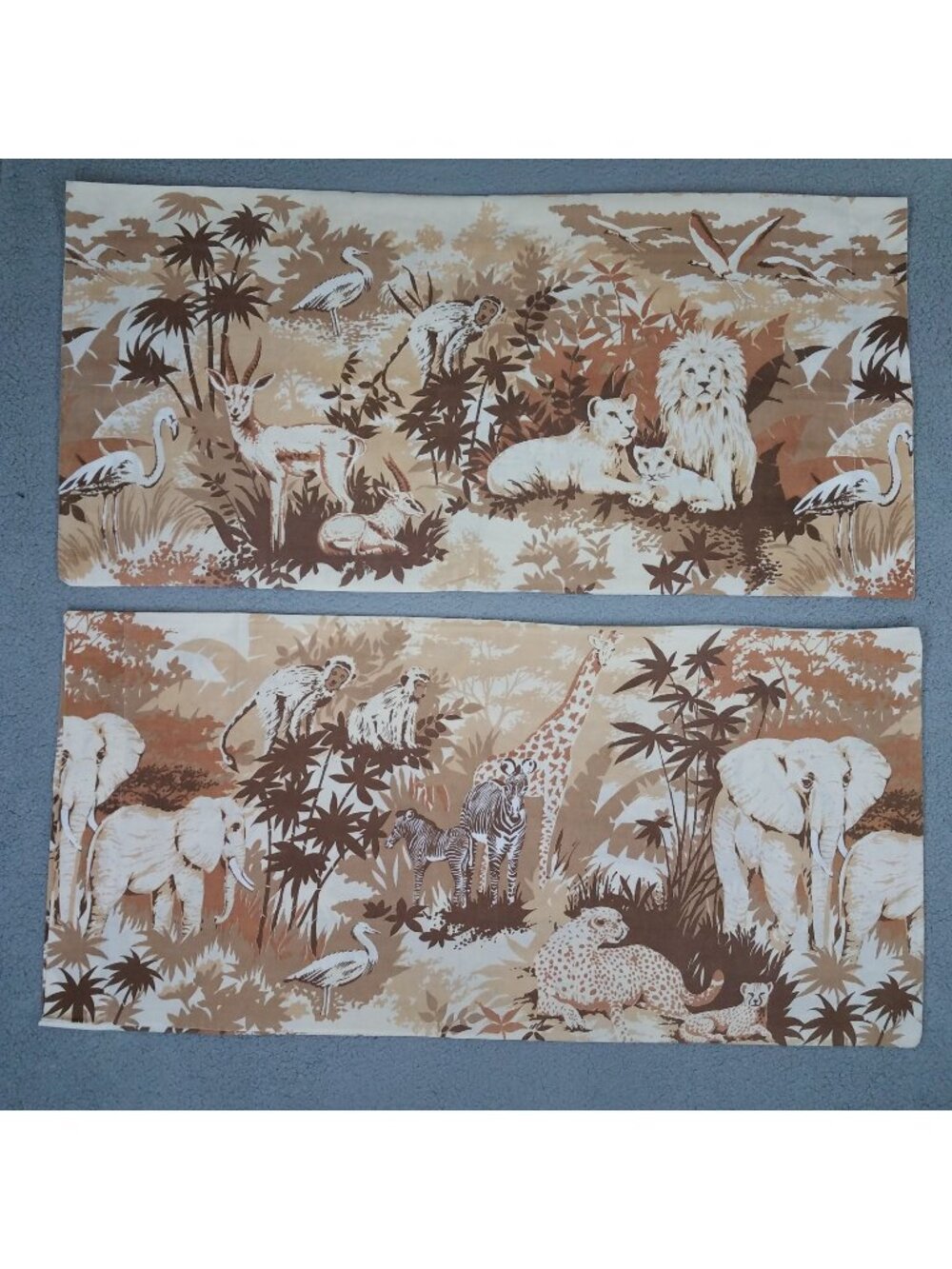 Vintage Lady Pepperell African Safari Pillow Cases King Brown Neutrals Elephants